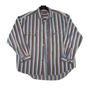 Vintage Results “Clothing With an Attitude” Denim Trim Stripe Button-Up Shirt M